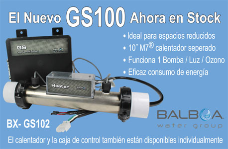 <p>Recambios para spas</p>
<p>Repuestos para spas</p>
<p>Balboa GS100 cuadro de control</p>
<p> </p>
<p>El nuevo GS100 Ahora en Stock</p>
<p> </p>
<p>• Ideal para espacios reducidos</p>
<p>• 10 ˝ M7 calentador ® separados</p>
<p>• Funciona 1 Bomba / Luz/ Ozono</p>
<p> Eficaz consumo de energía</p>
<p> </p>
<p>El calentador y la caja de control también están disponibles individualmente</p>
<p> </p>